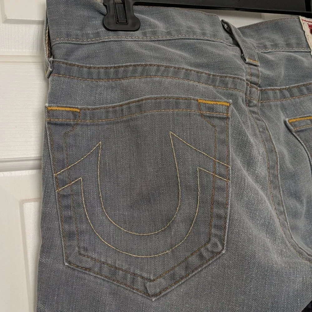 True Religion Men's Bobby Straight Relaxed Grey Crisp Wash Size 33